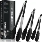 Küchenzange, 480°F Hitzebeständige Grillzange Kochzange, Edelstahl und BPA-freie Silikonspitzen, Zange Küche mit Hitzebeständigem Silikongriff, ideal zum Kochen und Grillen, 18/23/30,5cm (3er-Set)