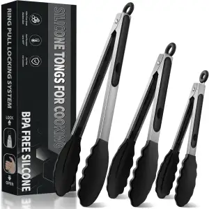 Küchenzange, 480°F Hitzebeständige Grillzange Kochzange, Edelstahl und BPA-freie