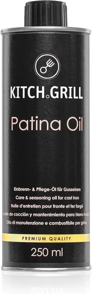 KitchGrill Einbrenn- und Pflegeöl |250 ml | Patinaöl für Gusseisenpfannen und - 