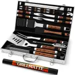 26 Stücke Edelstahl Grillzubehör Set Hochwertiger BBQ Grillbesteck Koffer Perfektes Grillwerkzeug Set für Männer Geschenk mit Tragbarer Aufbewahrungskoffer und Fleischthermometer Braun