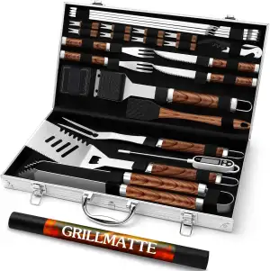 26 Stücke Edelstahl Grillzubehör Set Hochwertiger BBQ Grillbesteck Koffer Perfek
