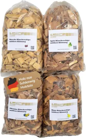 Landree® Starter-Set Räucherchips Kirsche, Apfel, Birne, Pflaume - 4 x 2 Liter -Altes Land- Wood Chips für Grill Smoker BBQ