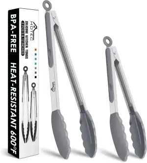 HOTEC Premium-Küchenzange aus Edelstahl, mit Verriegelung, Kochzange mit Silikon