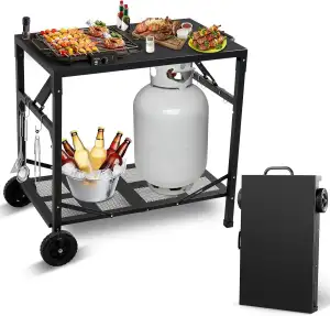 KHAMAL Faltbarer Grillwagen Grilltisch Outdoor - Tragbarer Pizzaofen-Tisch mit R