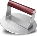 CNARIO Burgerpresse Edelstahl 16cm, Smash Burgerpresse mit Holzgriff | Burger Smasher, Hitzebeständig & Antihaft | Professionelle Patty Presse für Flat Top Grill, Grillplatte, BBQ | Leicht zu Reinigen