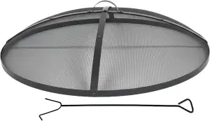 Relaxdays Funkenschutz für Feuerschale, Ø 100 cm, inkl. Schürhaken, mit Griff, rundes Funkenschut...