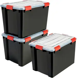 Iris Ohyama Luftdichte Kunststoff-Aufbewahrungsboxen mit Deckels, 70L, 3er-Set, Schwarz, Hermetischer wasserdichter Verschluss, Robuste Schnappverschlüsse, Stapelbar, Staubschutz, BPA-frei, DDAT-LD