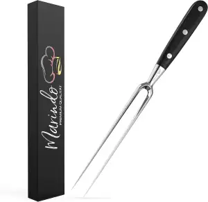 Marindo Profi Fleischgabel Edelstahl 31,5cm | Fleischgabel mit Holzgriff & 17cm 