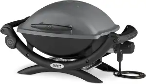 Weber Q 1400 Elektrogrill/Tragbarer Stadtgrill, Porzellanemaillierter Gusseisenrost, Schnellheizelement, 43 x 32 cm Grillfläche, Abnehmbare Auffangschale, 1,8 m Netzkabel, Schwarz