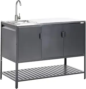 Beliani Outdoor-Küchenschrank Stahl schwarz mit Spüle Edelstahlplatte Silber Mae