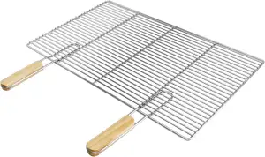 ECD Germany Grillrost aus Edelstahl eckig 67x40 cm mit abnehmbarem Griff aus Holz, robust und rostfrei, Edelstahlgrillrost für Grillkamin Buschbeck Gasgrill Feuerschalen Feuerkorb, Grill Rost Zubehör