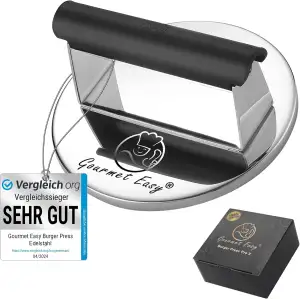 Burgerpresse Edelstahl | Burger Smasher mit hitzeresistentem Griff | Spülmaschinenfeste Burgerpre...