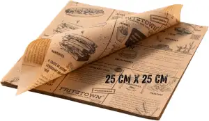 Deli Paper 25×25 cm 100 Blatt | Unbeschichtetes Einschlagpapier & Burger Papier | Fettabweisendes...