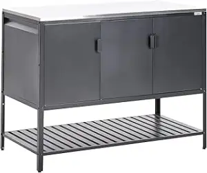 Beliani Outdoor-Küchenschrank Stahl schwarz mit Edelstahlplatte Silber modern Ma