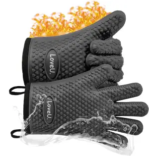 Grillhandschuhe – Doppelschicht Backhandschuhe aus Silikon und Baumwolle - Hitze