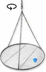 Edelstahl Grillrost Restposten Ø 60 cm – Feingliedriger Grillrost, rund mit Drehwirbel, rostfrei, mit Reling als Grillgut-Absturzsicherung, für Schwenkgrill, Grill Gitter