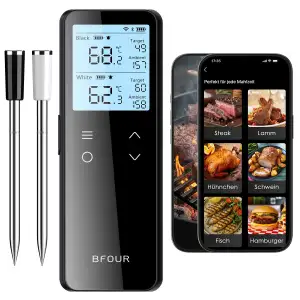 BFOUR BF-80 Fleischthermometer kabellos mit Bluetooth und WLAN, Grillthermometer