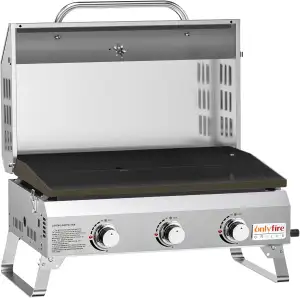 Onlyfire Tischgasgrill mit 3 Brenner | Edelstahl Plancha Gasgrill | mit Deckel, 