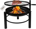 Lemodo Feuerschale mit Grill – Feuerstelle mit schwenkbarem und höhenverstellbarem Grillrost, stabile Feuerschale Stahl Ø 60 cm, Outdoor Grillfeuerstelle für Garten & Terrasse