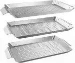 Onlyfire Grillschale Edelstahl, Rechteckiger Grillkorb Set für Fleisch, Gemüse und Fisch, Mini Grillschalen für Gasgrill Zubehör, Gelochte Grillpfanne, 32 x 18,5 x 1,7 cm