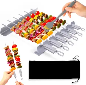 BBQ Edelstahl Grillspieße Set, iulrtba BBQ Edelstahl Grillspieße mit Kabob Rack,
