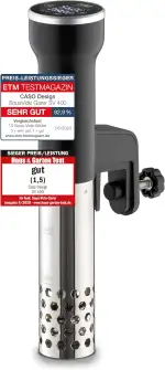 CASO SV400 Sous Vide Stick, Testsieger Haus & Garten Test, Sous Vide Stab für Behälter bis 20l Volumen, Sous Vide Garer, 25-90°C in 0,5°C Schritten, IPX7, platzsparendes Design