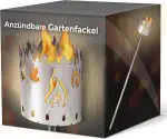 Novaliv Gartenfackel für draußen Motiv Feuer - Rost Lampe Gartenbeleuch- Holzspäne mit Wachs - Schwedenfackel Pelletfackel Feuersäule Flammschalen Wachsfackel Gartenleuchtetung