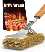 Grillbürste Messing, Grill Reinigungsbürste Edelstahl Schaber, dichte Edelstahlborsten, 39cm Extra Langer Holzgriff, für Gasgrill, Holzkohlegrill, Kugelgrill, Elektrogril und Grillrost.