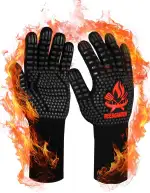 Grillhandschuhe Hitzebeständig bis 800°C Extrem Hitzebeständige, Feuerfest Ofenhandschuhe Topfhandschuhe BBQ Kochhandschuhe Backhandschuhe, Ideale für Ofen, BBQ, Kochen, Schwarz (L/XL/XXL)
