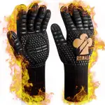 Grillhandschuhe Hitzebeständig bis 800°C, Ofenhandschuhe Topfhandschuhe Feuerfeste Handschuhe BBQ Handschuhe Kochhandschuhe Backhandschuhe Backofenhandschuhe (L/XL/XXL, Gold)