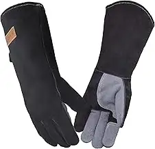 WZQH 40 CM, Leder Grillhandschuhe, Feuerfester Hitzebeständige Mitts für Schweißen, Feuerwehr, Ka...