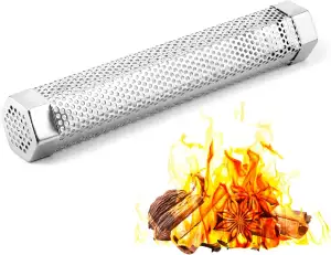 QWORK® 30cm Grill-Räucherrohr aus Edelstahl für Pelletgrill, Hochwertiges Sechseckiges Räucherrohr, Kalträuchergerät für Alle Grills, Heiß-/Kalträuchern
