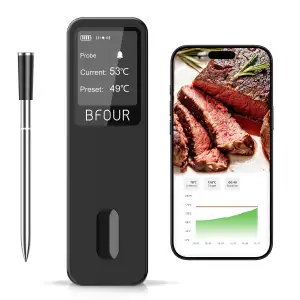 BFOUR Fleischthermometer kabellos,Smart Bluetooth Grillthermometer,Doppelalarm,A