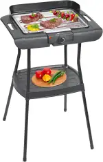 Clatronic® Stand- und Tischgrill | für innen und außen | Elektrogrill für Balkon | 2000W | kurze Aufheizphase | Tischgrill elektrisch | Rauch- und geruchsarm | Inkl. Windschutz | BQS 3842
