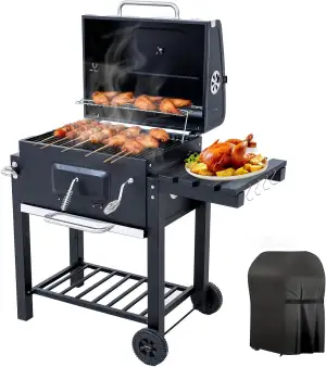 Holzkohlegrill, Grill mit Deckel, Grillfläche: 56×42.5 cm, Höhenverstellbare Koh