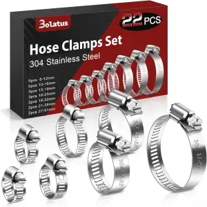 Schlauchschellen Set 6-51mm, 22 Stk Schlauchklemme Edelstahl 304 Einstellbare Schraubschellen, 7 Größen Rohrschellen Sortiment für Poolschlauch, Haus Gas Rohr, Gartenschlauch