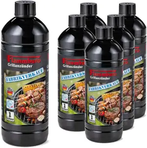 FLAMMBURO | Grillanzünder flüssig 6 x 1 L | DIN EN 1860-3 Zertifiziert | Made in
