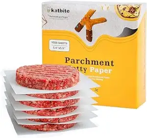 Katbite Antihaft Burgerpapier 1000 Stück, 14x14 cm Backpapier für Burgerpresse, Grillzubehör, Tre...