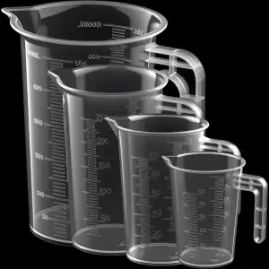 Messbecher Set 4-teilig, Transparent Mit Griff, 50ml 100ml 250ml 500ml, Hitzebeständig Präzisionsgefäße für Labor, Küche, Garten und Reiniger