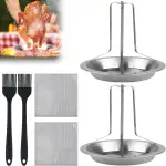 2 Stück Hähnchenbräter Edelstahl, Vertikal Hähnchen Ständer, Hähnchenhalter Grill, Herausnehmbare Hähnchen Grill mit 2 STK Ölpinsel und 2 Reinigungstüchern für Backöfen Grills Campingkocher