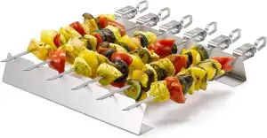 Grillspieß-Set – 6× Edelstahl-Grillspieße + Grillgestell + Transporttasche – rob