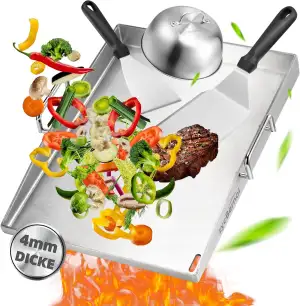 Premium Plancha Grillplatte Set - 40 x 30 cm - Grillplatte für BBQ Gasgrill & Ko