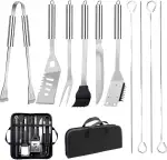 Grillbesteck-Set 11-TLG. 34 cm, Edelstahl, Grillzubehör mit Grillzange, Grillgabel, Tragbare Grillkoffer, Praktisch Multifunktional BBQ Grillset, Geburtstagsgeschenk für Männer