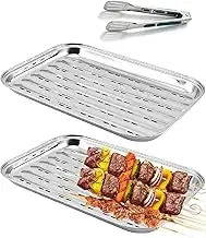 2 Stück BBQ Grillschalen aus Edelstahl Grillschale, 34.5 x 24.2 x 2.7 cm Grillpf