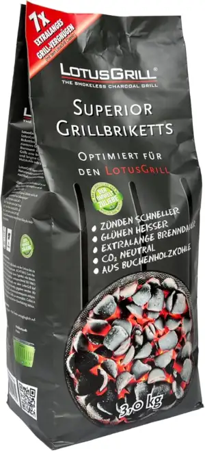 LotusGrill Superior BBQ-Briketts aus Buchenholzkohle 3KG Pack - CO2 neutral, zün