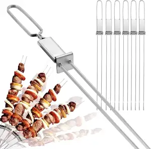Dailyart Schaschlikspieße 43cm （6 Stück） Lange Edelstahl Grillspieße Flat Fleisc