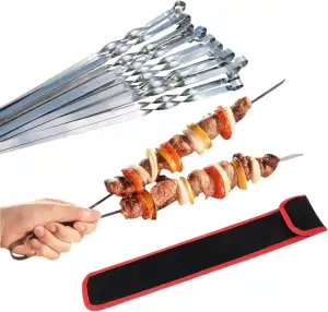 Profi BBQ Edelstahl Grillspieße, Extra Breit: 1 cm, Extra Stark 2 mm Dicke (10 S