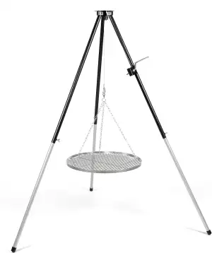 HeRo24 Dreibein Schwenkgrill mit Kurbel – inkl. 60 cm Edelstahl Grillrost & Trag