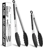 HOTEC Premium-Küchenzange aus Edelstahl, mit Verriegelung, Kochzange mit Silikonspitze, 2er-Set, 22,