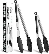 HOTEC Premium-Küchenzange aus Edelstahl, mit Verriegelung, Kochzange mit Silikon